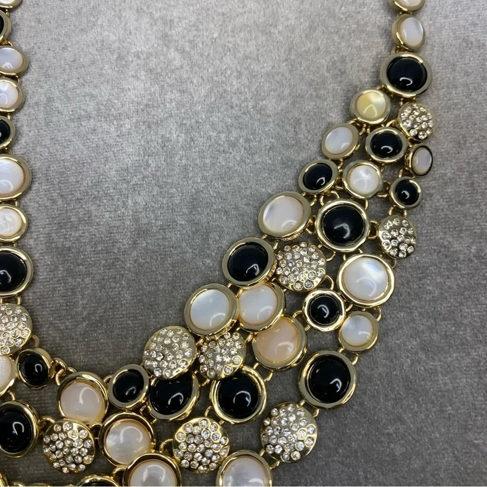 Necklace Talbots Moon Stone Black White Cabochons Layered Strands Mogul Style